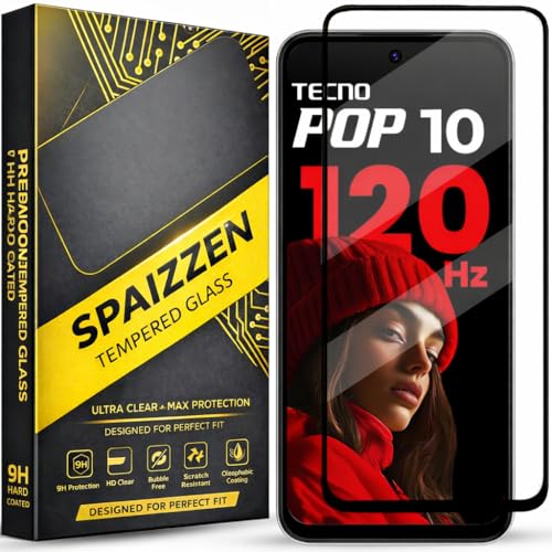Image of Military-Grade Tempered Glass Screen Protector Compatible for Tecno Pop 10 5G with Edge to Edge Coverage and Easy Self Installation kit