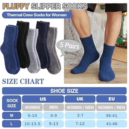 Image of Fuzzy Socks Warm Fluffy Winter Cozy Thick Plush Slipper Sleep Comfy Crew Socks for Women & Men 5 Pairs