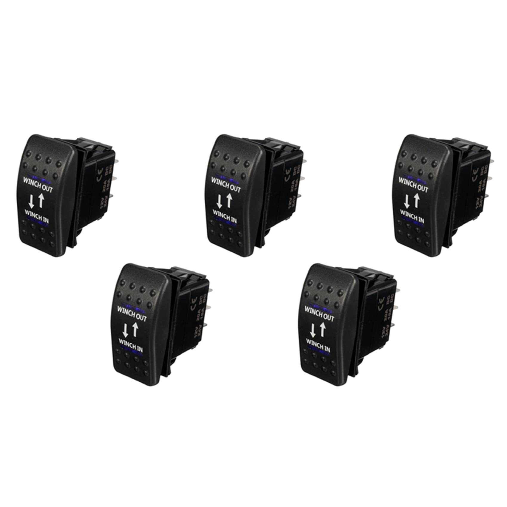 Interrupteur treuil 12V double direction avec rétroéclairage DEL bleu 20A