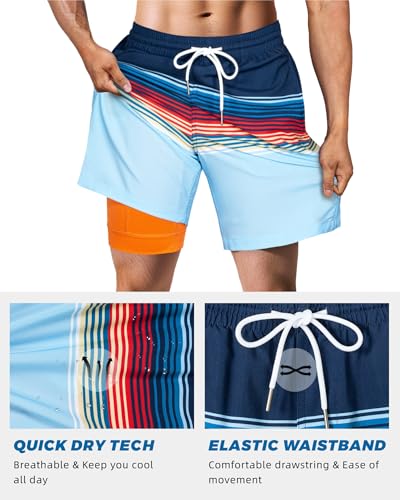 Image of SURF CUZ Mens Swim Trunks with Compression Liner Swim Shorts 7 inch Swimming Trunks Stretch 7 Inch Swim Suits Quick Dry