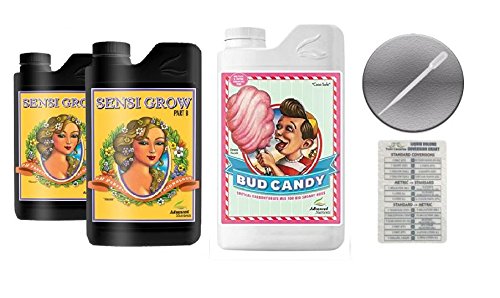 Advanced Nutrients Sensi Grow A & B 1 litro & Bud Candy paquete de 8.5 fl oz con tabla de conversión y pipeta de 0.1 fl oz