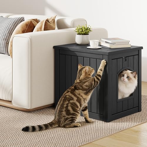 Mueble arenero cerrado para gatos que evita olores con suelo elevado protector de humedad 8