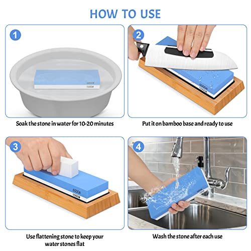 Sharpening Stone Whetstone Set 2 Side Grit 1000/6000, Professional Whetstone Knife Sharpener, Knife Sharpening Stone Kit With Bamboo Base, Flatting Stone, Angle Guide #TOP5