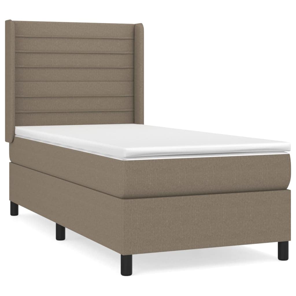 Tkanina z regulowanym zagłówkiem kontynentalne 80x200 cm Taupe | Łóżko kontynentalne z materacem 80x200 cm sprężyny kieszeniowe tapicerowane zagłówek regulowany taupe