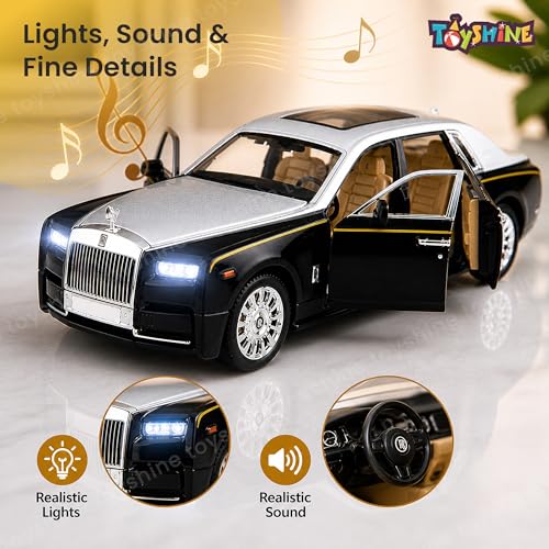 Image of Toyshine 1:35 Scale Rolls Royce Phantom Die Cast Car Model | Luxury Alloy Pull Back Toy Car with Lights & Sound | Openable Doors | Collectible Model Toy for Kids & Collectors, Silver