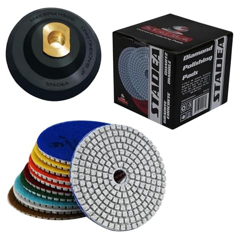 Stadea PPW182E Diamond Polishing Pads 4 Inch Wet Dry Set for Granite Quartz Concrete Marble Stone Countertop Polishing Cover