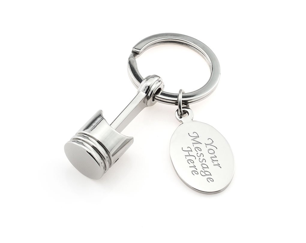 Eio Gifts Silver Personalised Crank And Piston Keyring - Engraved With Your Custom Text