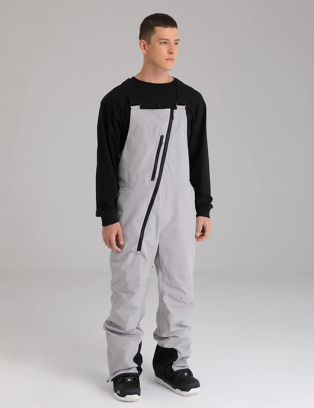 GS SNOWING Men's Snow Bibs Overalls Waterproof Insulated Snowboard Snowmobile Winter Warm Ski Pants Grey 2XL