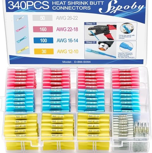 340PCS Heat Shrink Butt Connectors, Marine Grade Electrical Wire Connectors