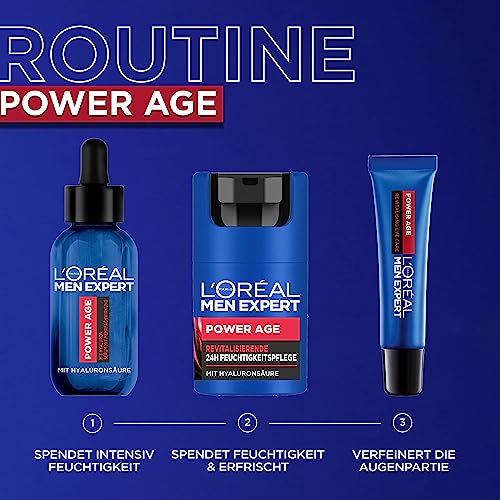 L'Oréal Men Expert Face Care Against Wrinkles for Men, Anti-Ageing Moisturiser for Tired and Matte Skin, Face Cream for Men with Hyaluronic Acid, Power Age, 1 x 50 ml - Image 6