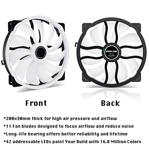 EZDIY-FAB 200mm RGB Case Fan 800rpm, Hydraulic Bearing 200mm 5V ARGB Fan for Computer Case-1 Pack