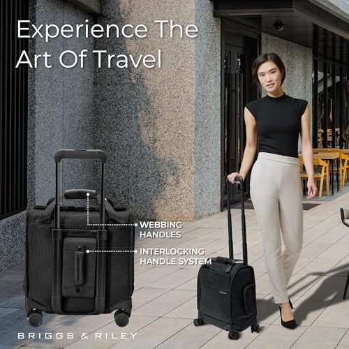 Image of Briggs & Riley Cabin Spinner - Carry On Luggage for Travel, Suitcases with Wheels, Softside Rolling Bag for Men & Women, Fits Under Plane Seat, Interlocking Handle - Baseline Collection, Black