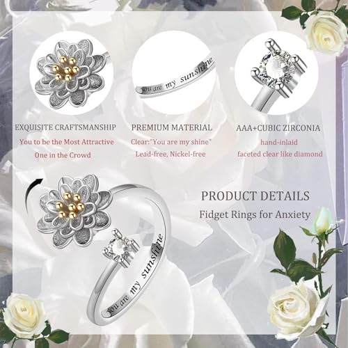 Rings for Teen Girls- To My Daughter S925 Sterling Spinner Ring, Fidget Rings for Anxiety/Adjustable Ring for Birthday Jewelry Gift for Girls3