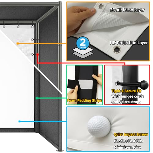 Image of Diandian Golf Simulator Enclosure Kit 10 x 8 ft, 4K-Ready Dual-Layer Projection Impact Screen, Safety Side Netting & Thick Foam Edge Padding for Indoor Home Garage Golf Cage Practice Training
