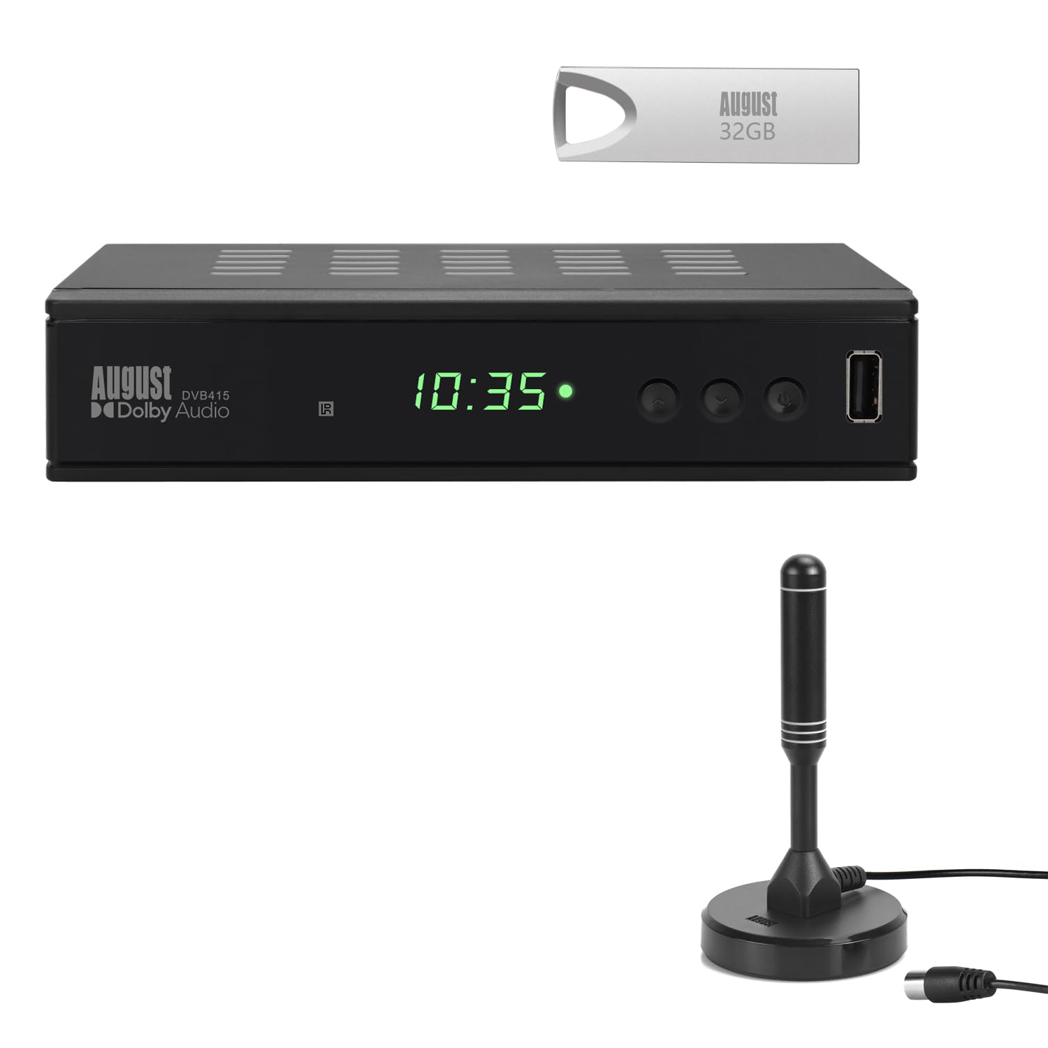 August DVB415 Décodeur et Enregistreur TNT HD + August DTA240 Antenne TV Interieur TNT HD Puissante