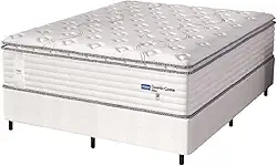 Cama Box Casal King Colchão Molas Guarda Costas Max Com Pillow Probel 193x203x78cm Branco/Cinza