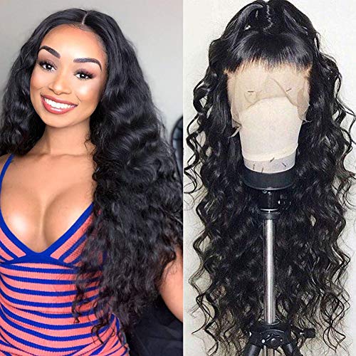 8A Loose Deep Human Hair Wigs With Baby Hair Deep Wave Unprocessed 100% Human Hair Wigs For Black Women Pre Plucked Lace Front Wigs (12inch)