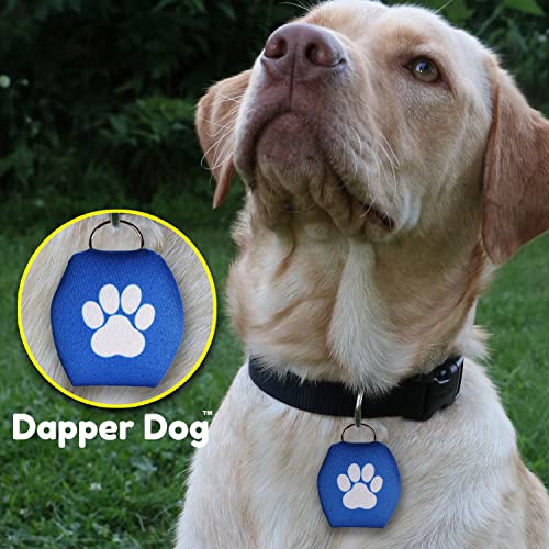 Image of Dapper Dog - Dog Tag Silencer with Tag Ring (Blue with White Paw Print)