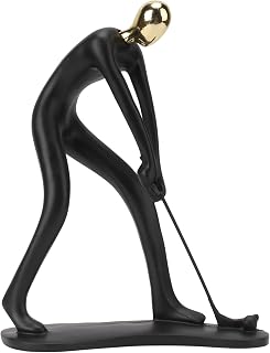 Golfer Sculpture, Hand Crafted Abstract Golfer Statue, Gold Head Player Ornament with Gloss Finish, Home Decoration for Living Room Bedroom Study
