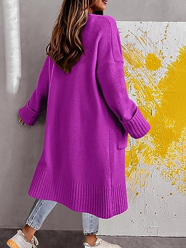 Danedvi Long Cardigan Sweaters for Women 2025 Fall Open Front Knit Oversized Cardigans Duster Coat with Pockets Purple3