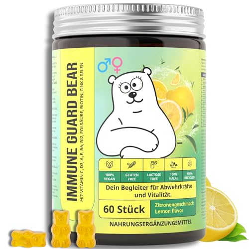 Multivitamin Immune Gummies Vitamin Gummibärchen, Immunsystem, Abwehrkräfte stärken. Mit Vitamin C, D3, A, E, B6, B12, Folsäure, Biotin, Zink & Selen. Hochdosiert, Vegan, Zuckerfrei 60 Stück TRUEBEARS