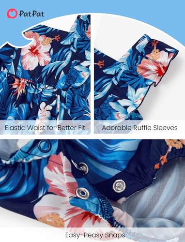 Image of PATPAT Family Hawaiian Matching Outfits - Mommy and Me Vacation Outfits | Halter Sundresses and Button Down Shirts,Caribbean Vacation Summer Tropical Outfits,Hawaiian Boho Tropical Floral Printed