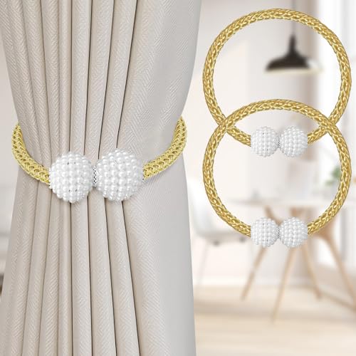 Image of 2Pack Magnetic Curtain Tiebacks, Curtain Tiebacks Buckles Holdbacks Holder Hooks Clip,Decorative Drape Handmade Curtain Tie Back(Golden)