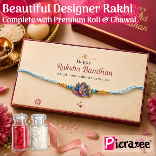Image of PICRAZEE Bal Gopal Rakhi Gift Combo for Brother with Mug, K-Ring, Fridge Magnet & Card