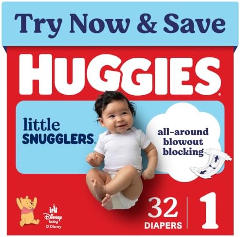 Huggies Little Snugglers Baby Diapers, Size 1 (Up to 14 lb.), Jumbo Pack, 32 Count (Packaging May Vary)