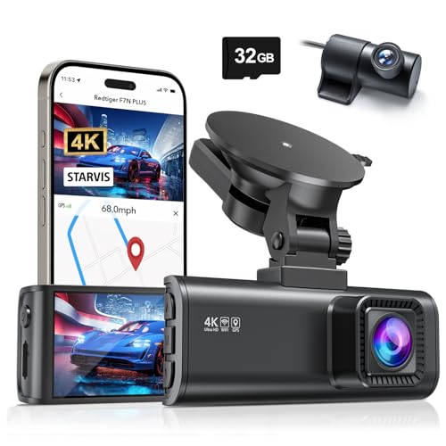 REDTIGER F7NP Dash Cam for Car 4K/2.5K Dual Channel | 170°Wide Angle, 3.18' IPS Screen | Built-in GPS, WiFi, WDR, Night View | 24H Parking Monitor | 32GB Card Included