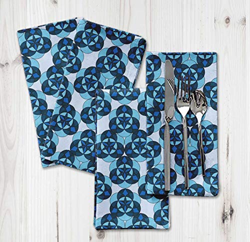 Serviettes de table imprimées bleu géométrique en coton de cuisine 45cm