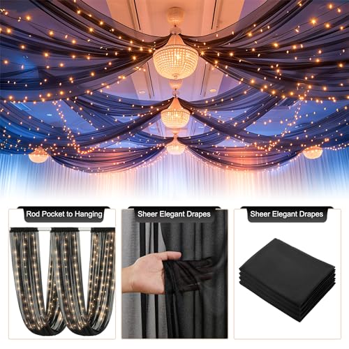 Cortinas de techo negras con luces 6 paneles 5x10 ft miniatura 2