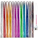 UPTOUP 46 inch Hair Tinsel with Tools 12 Colors 2000 Strands Hair Tinsel Kit Glitter Hair Extensions Sparkling Shiny Hair Extensions Silk Fairy Hair Tinsel Strands Kit Hair (46 inch, 12 colors)