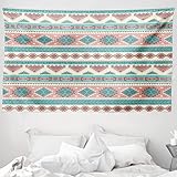 ABAKUHAUS Stammesgebiet Wandteppich, Vintage-Design Geometrische Dreiecke im Native-Stil drucken, aus Weiches Mikrofaser Stoff Wand Dekoration Für Schlafzimmer, 230 x 140 cm, Creme Aqua und Pfirsich