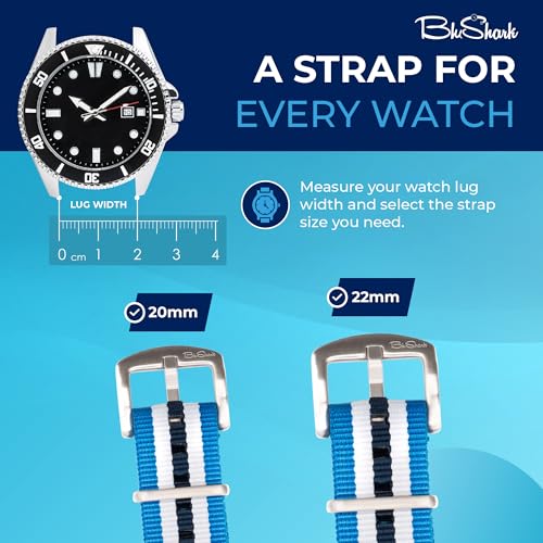 Image of BluShark - Original Collection Military-Style Waterproof Watch Strap, Fits All Timepiece Brands, Durable Nylon Wristwatch Accessories with Stainless Steel Buckle - 18mm, 20mm, 22mm & 24mm Watch Bands