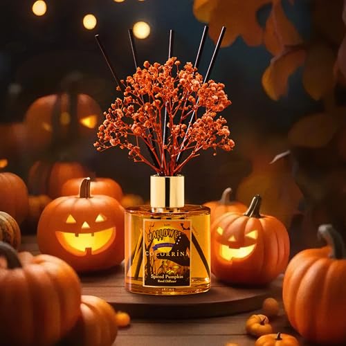 Image of COCORRINA Reed Diffuser - Spiced Pumpkin 6.7 fl oz Scented Diffuser with 8 Sticks Home Fragrance Bathroom Shelf Decor (Halloween Collection)