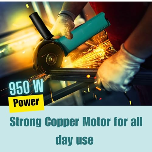 Image of 950W Powerful 4 inch Angle Grinder, 950W Heavy Duty, Copper Armature, Disc Dia 100mm, 11000 RPM with Cutting Wheel and Guard