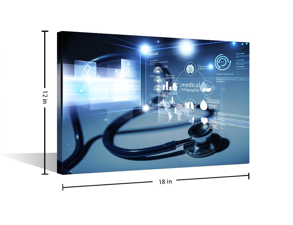 Image of 1 Panels Stethoscope and Medical Framed Wall Art Medical Stethoscope and Infographic Canvas Photo Art Prints Medical Prints for Wall Decor Giclee Gallery-Wrapped Posters and Prints (12 inch Wx18 H)