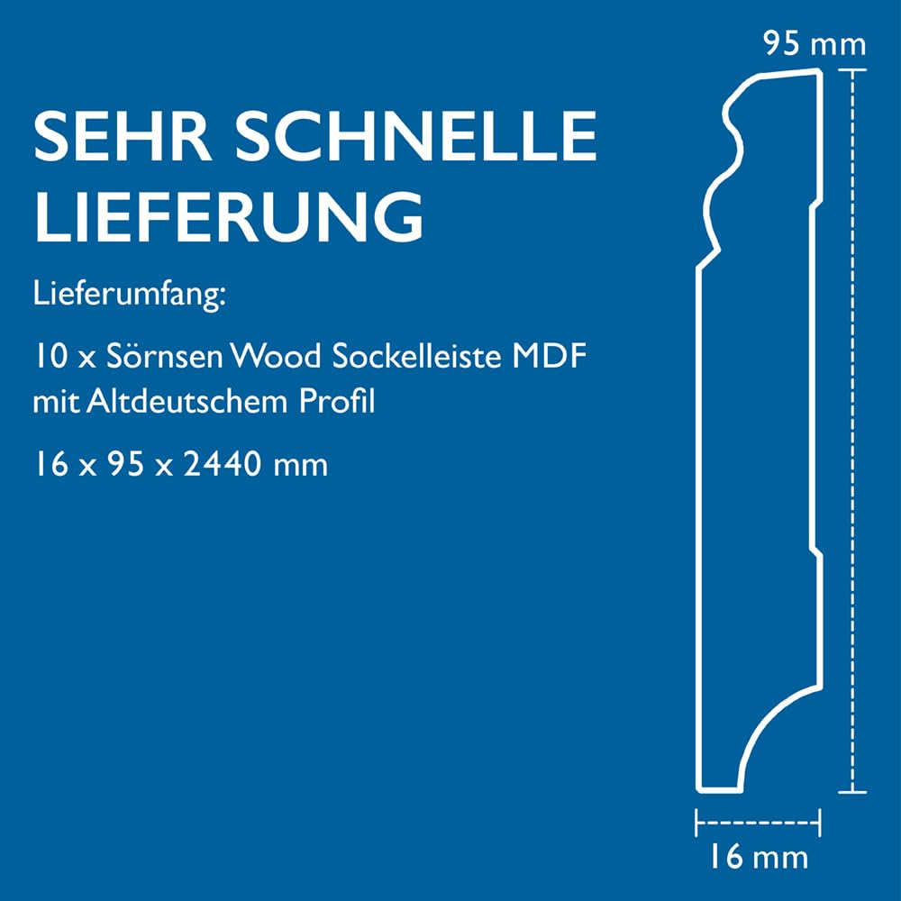 Sockelleiste MDF – 16x95x2440 mm, 10 Stück, weiß RAL 9016 lackiert