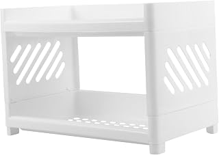 Estante Organizador de Doble Capa para Escritorio y Baño Estante con Drenaje para Cosméticos y Artículos de Tocador para Cocina Dormitorio y Estudio Color Blanco
