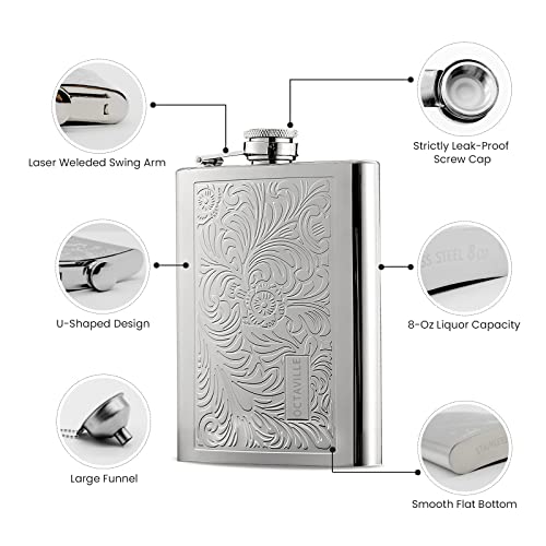 Octaville Flasks For Liquor For Men Stainless Quality Hip Flask 8Oz Pocket Engraved Wine Drink Pot Alcohol Flagon Metal 220Ml Whiskey Flask (Pattern) #TOP1