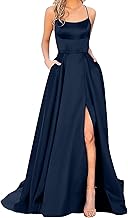 Robe de Soiree Femme, Robe Femme Chic et Elegant Maxi Longue en Satin Élégante Sexy Dos Nu Fendue Party Dress