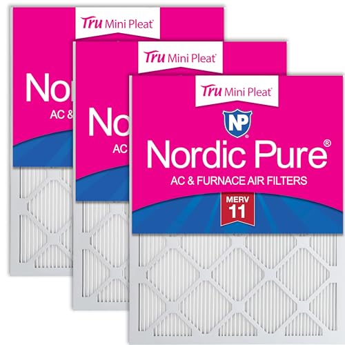 Image of Nordic Pure 16x25x1 Tru Mini Pleat MERV 11 AC Furnace Air Filters 3 Pack | Actual Size: 15 1 /2 x 24 1 /2 x 3 /4 Made in USA, 2.5x More Pleats, Mid-Sized Airborne Particles, Dust, Pollen & Pet Dander