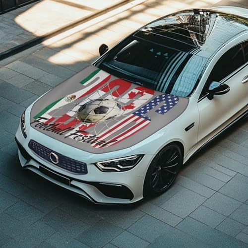 Image of 2026 Football Festival Car Hood Cover Stretch Car Hood Cover Wrap Fashion Car Bonnet Banner Automotive Hood Covers Accessory Decorative Universal Fit for Most Cars Sedans