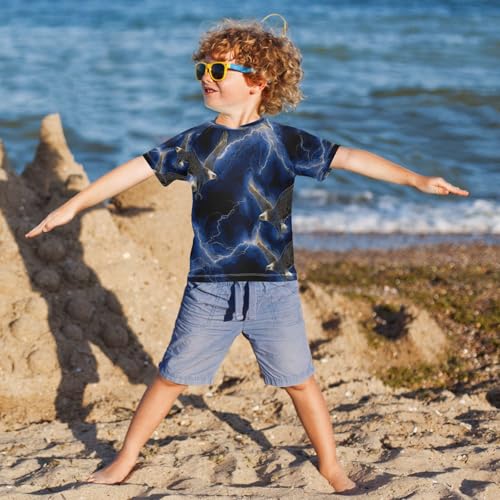 Boys Short Sleeve T-Shirts Eagle Lightning Bird Rashguard Kids Swim Shirts Sun UPF 50+4