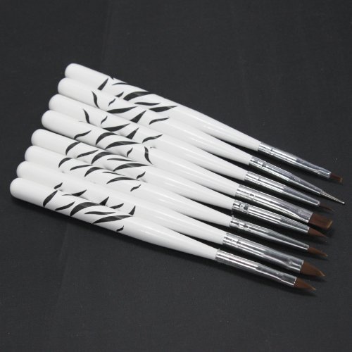 8 PCS Acrylic Nail Art Brush Cuticle Pusher Dotting Painting Drawing Pens Tool Set Zebra Black WhiteColor