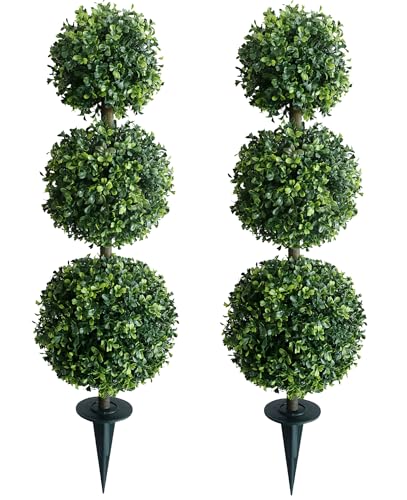 Artificial Topiary Ball Tree, 35inch Fake Topiaries Triple Ball Trees, Hold Nature 2Pack Faux...