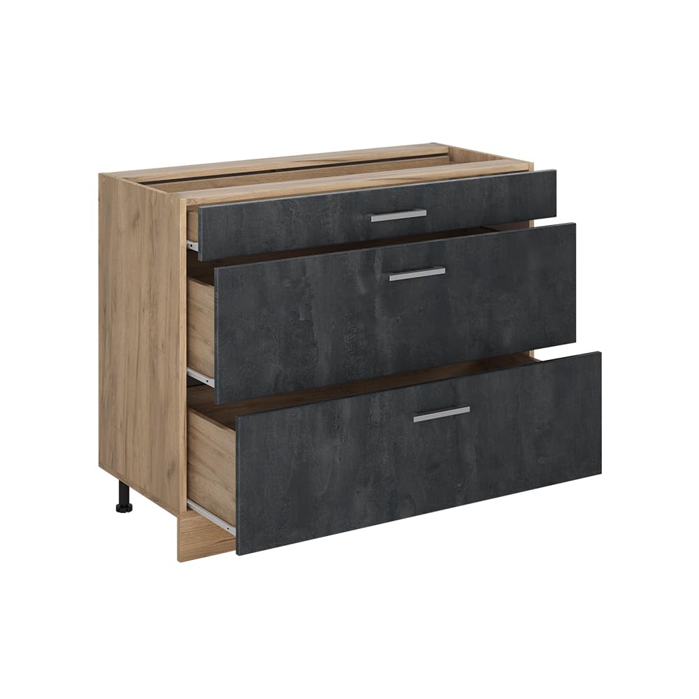Vicco Meuble Cuisine R-Line, Béton Noir/Chêne doré 100 cm
