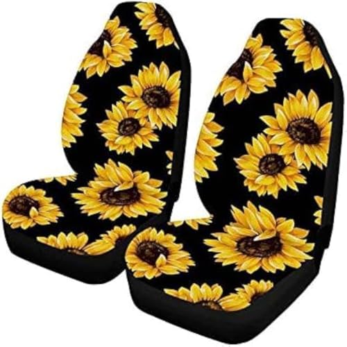 Yuudar Car Front Seat Covers Universal Sunflower PrintingCar Seat Protector Seat Cushion Full Cover Fit Most Car Truck SUV Van (Sunflower-2PC)