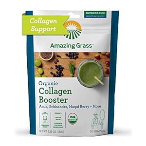 Amazing Grass Vegan Collagen Booster Smoothie Mix: Plant Based Collagen Support Smoothie Booster with Amla, Schisandra & Maqui Berry, 30 Servings